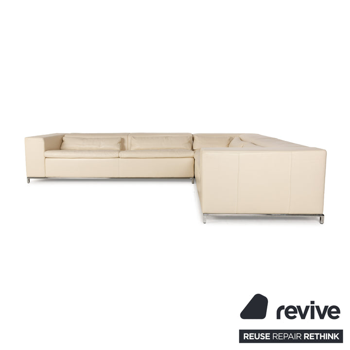 La Nuova Casa Boston Leather Corner Sofa Cream Sofa Couch Recamiere right