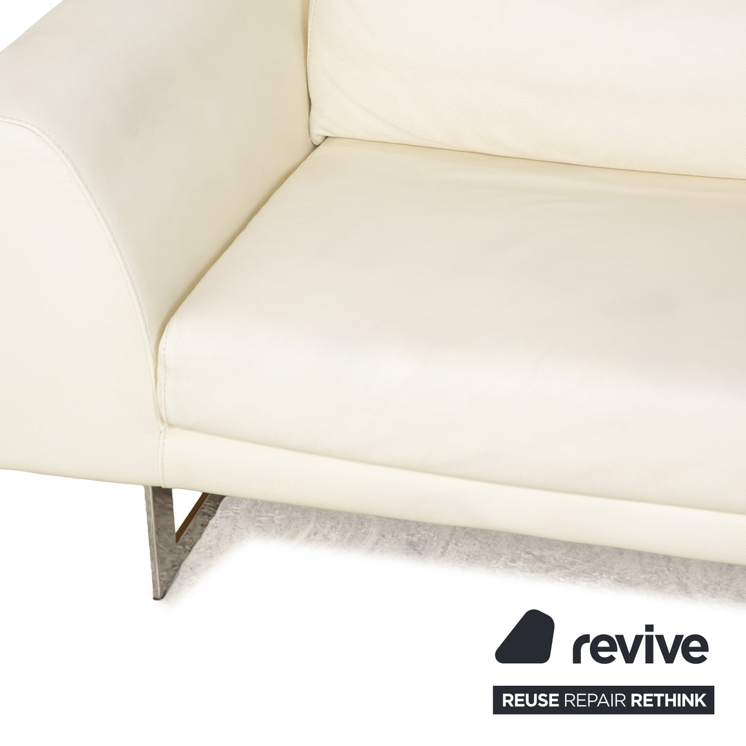 La Nuova Casa Leather Three-Seater White Cream Sofa Couch