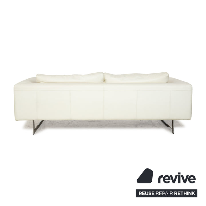 La Nuova Casa Leather Three-Seater White Cream Sofa Couch