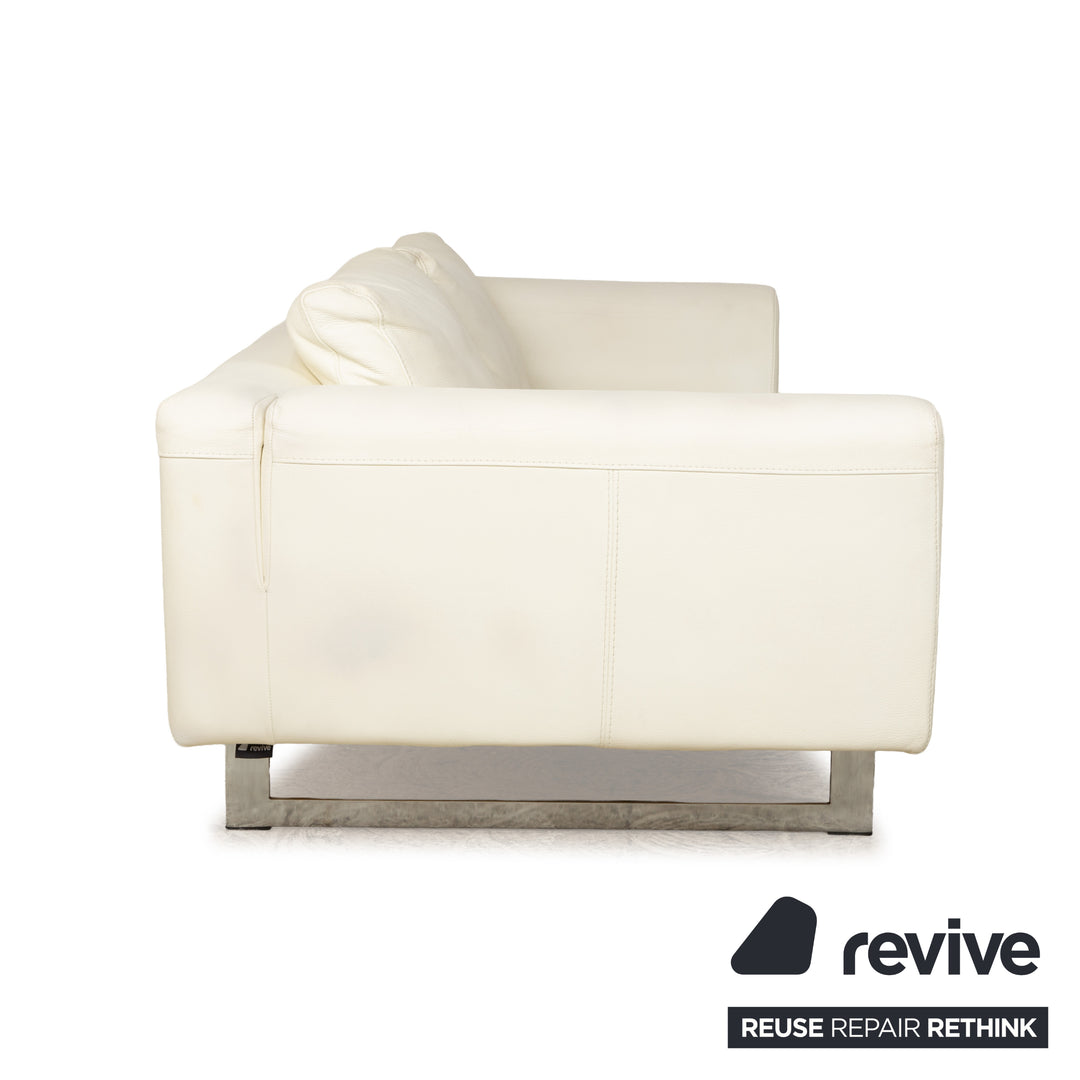 La Nuova Casa Leather Three-Seater White Cream Sofa Couch