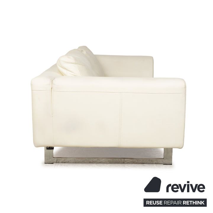La Nuova Casa Leather Three-Seater White Cream Sofa Couch