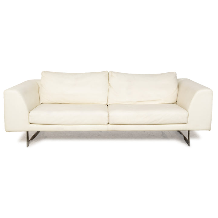 La Nuova Casa Leather Three-Seater White Cream Sofa Couch