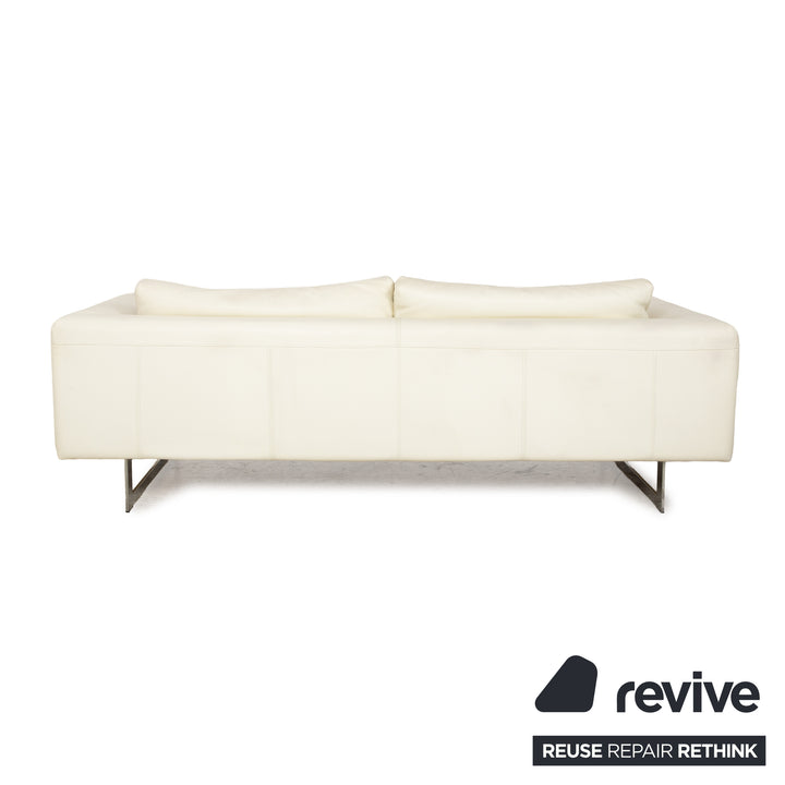La Nuova Casa Leather Three-Seater White Cream Sofa Couch