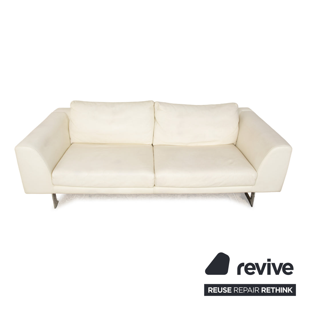 La Nuova Casa Leather Three-Seater White Cream Sofa Couch