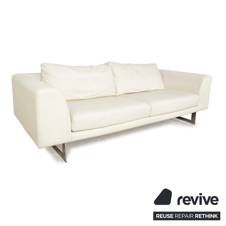 La Nuova Casa Leather Three-Seater White Cream Sofa Couch
