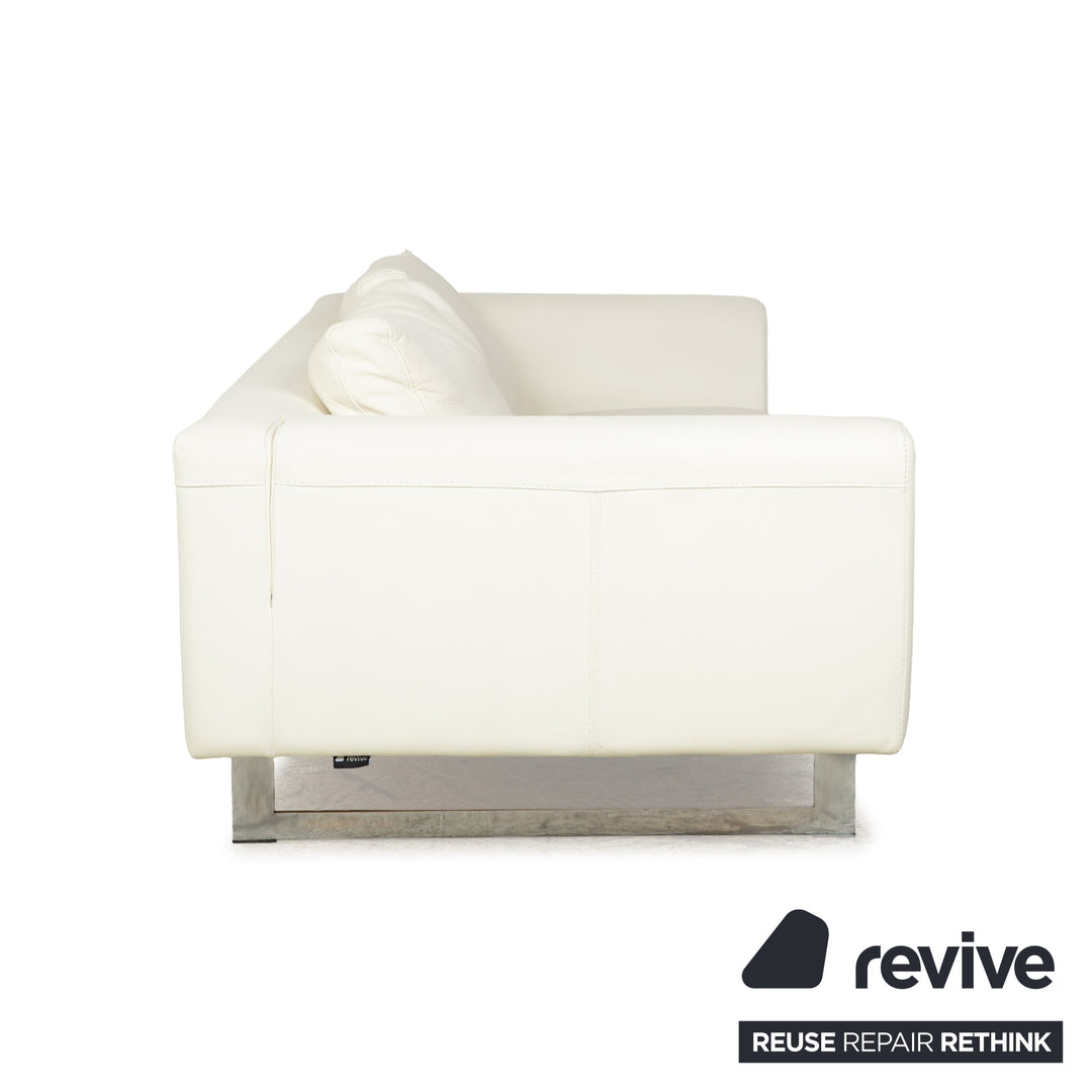 La Nuova Casa Leather Three-Seater White Cream Sofa Couch