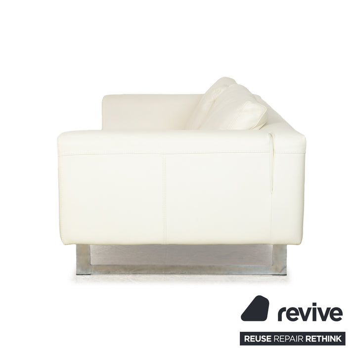 La Nuova Casa Leather Three-Seater White Cream Sofa Couch