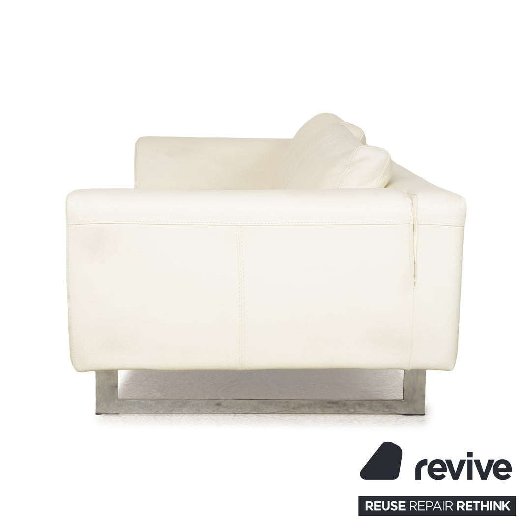 La Nuova Casa Leather Three-Seater White Cream Sofa Couch