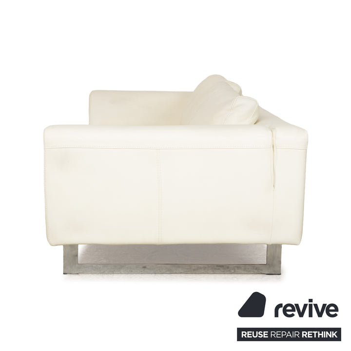 La Nuova Casa Leather Three-Seater White Cream Sofa Couch