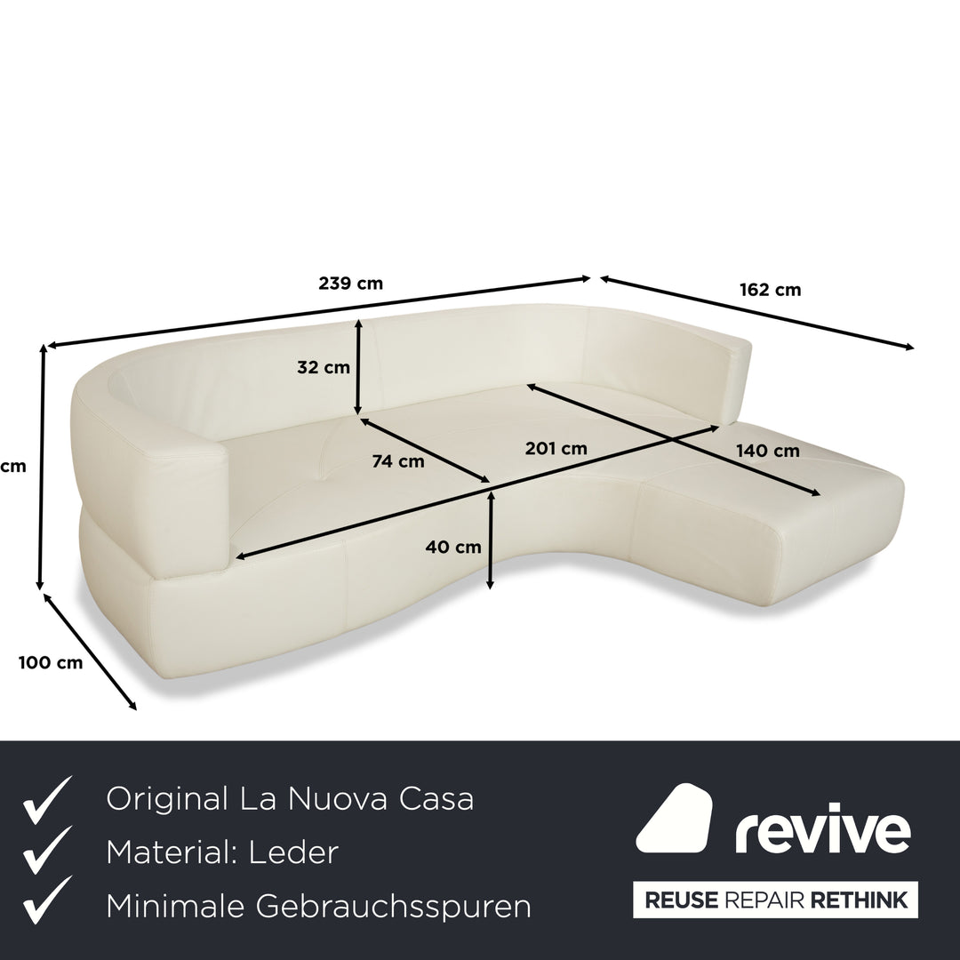 Canapé d'angle en cuir blanc crème La Nuova Casa