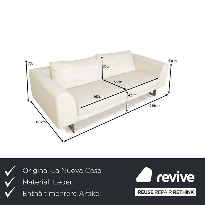 La Nuova Casa Leather Sofa Set White Cream Three-Seater Couch Set