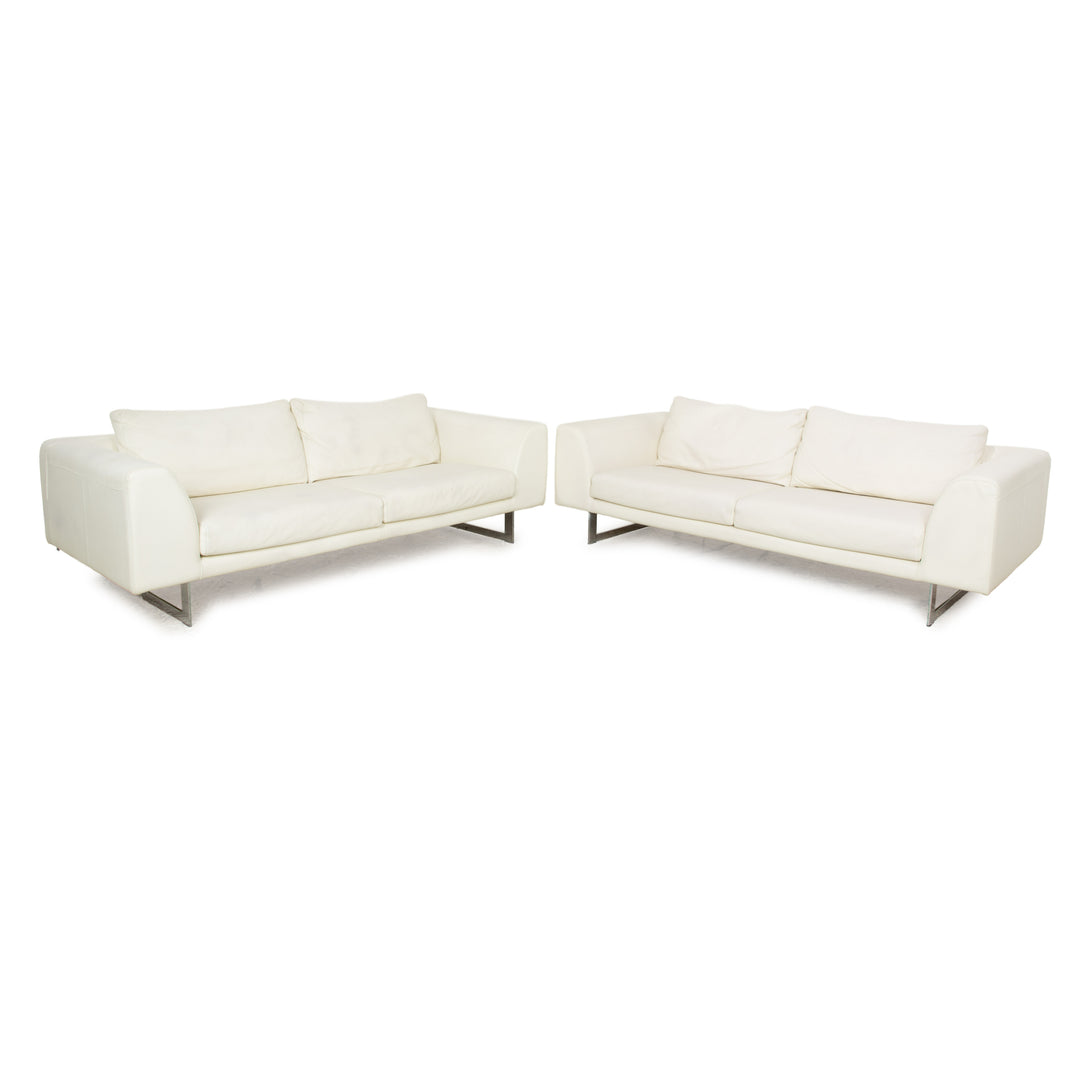 La Nuova Casa Leather Sofa Set White Cream Three-Seater Couch Set