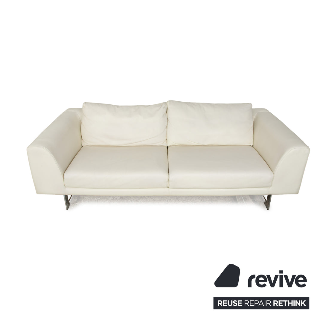 La Nuova Casa Leather Sofa Set White Cream Three-Seater Couch Set