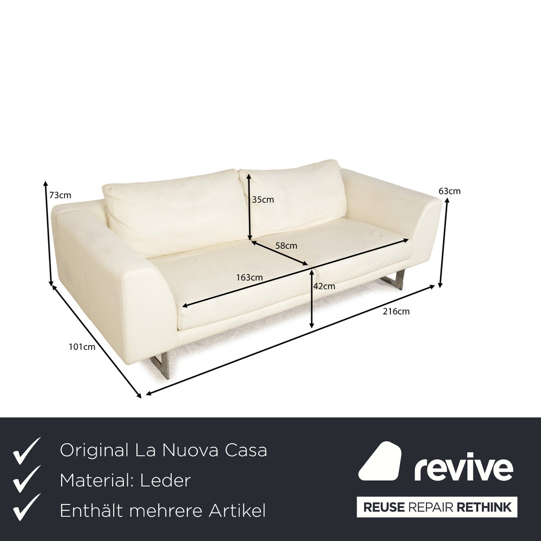 La Nuova Casa Leather Sofa Set White Cream Three-Seater Couch Set