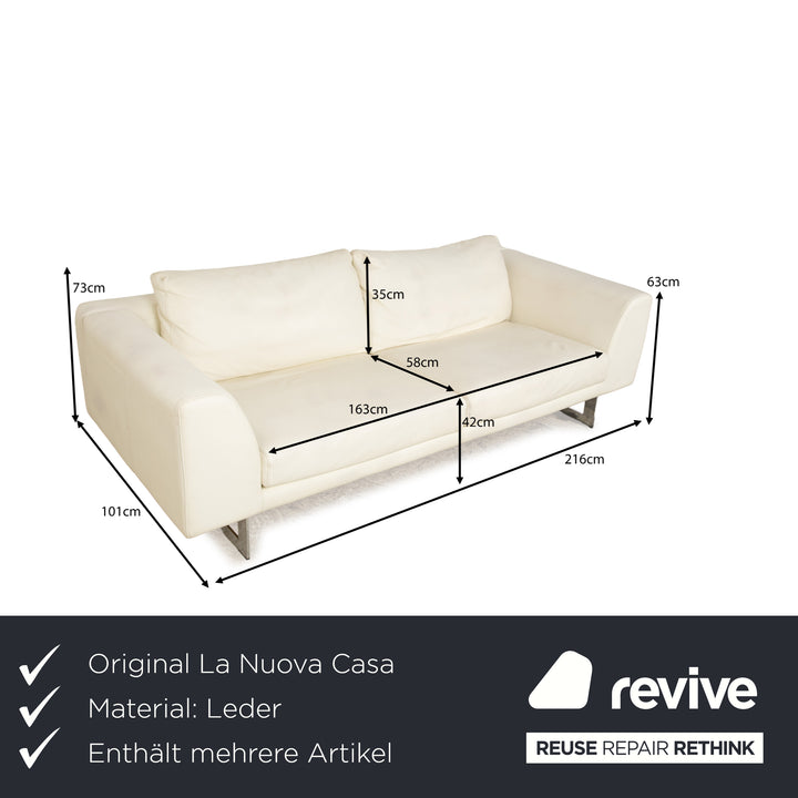 Ensemble de canapés trois places en cuir blanc crème La Nuova Casa