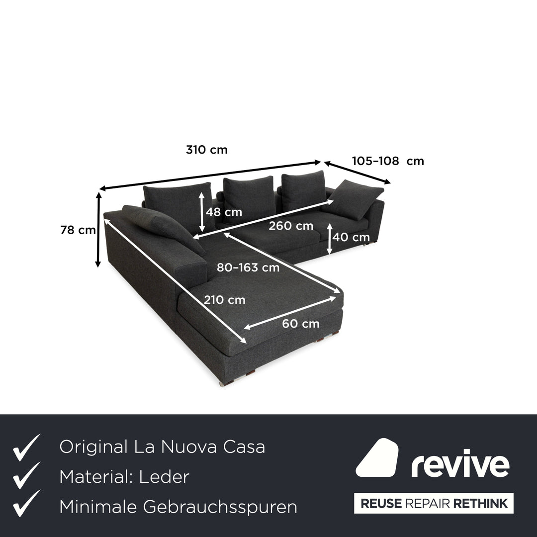 La Nuova Casa Liverpool Fabric Corner Sofa Grey Recamiere left Sofa Couch