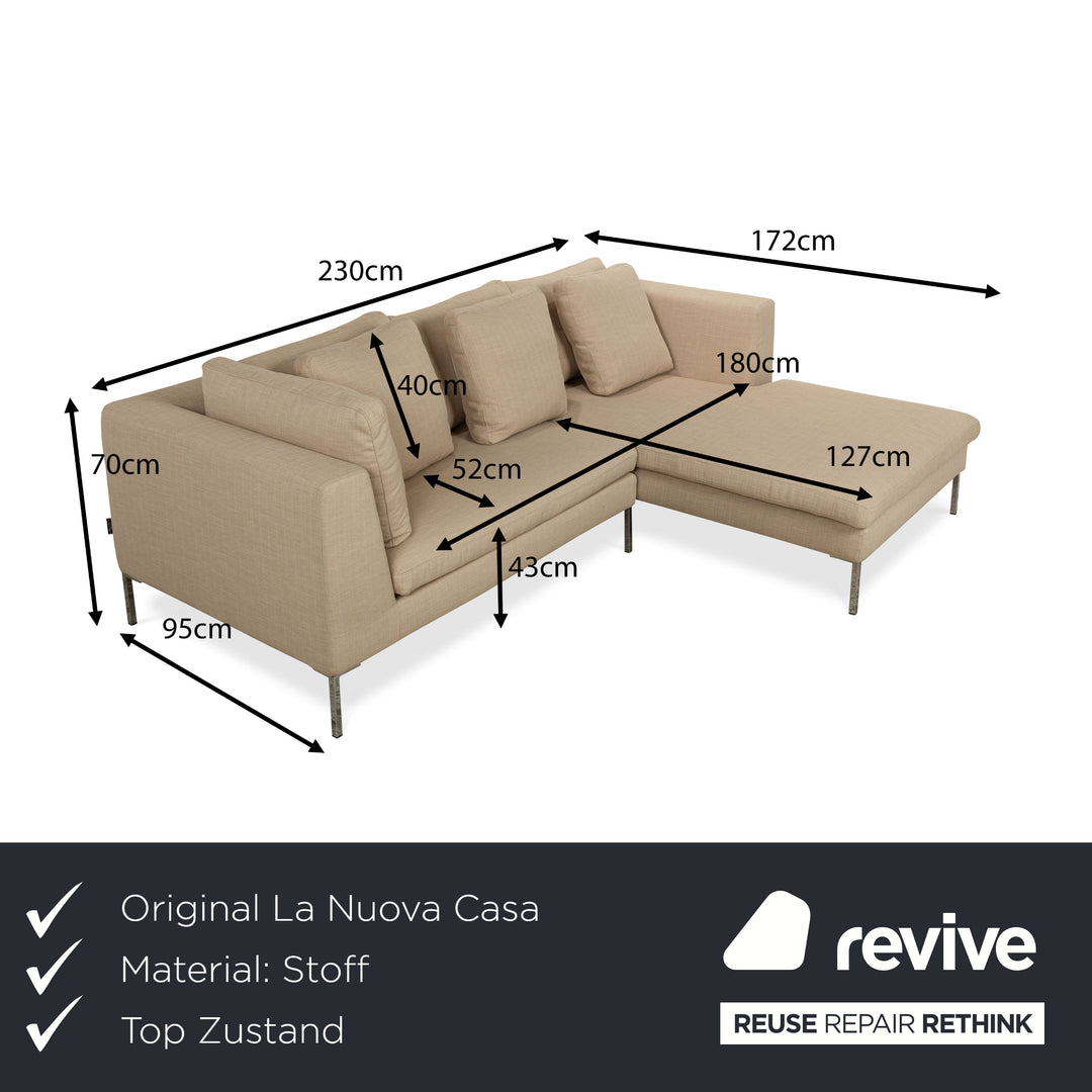 La Nuova Casa Luca Fabric Corner Sofa Beige Recamiere Right Sofa Couch