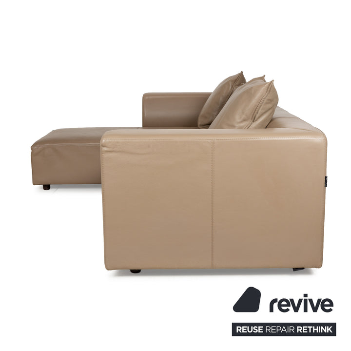 La Nuova Casa NOMAD Leder Ecksofa Beige Recamiere Links Sofa Couch manuelle Funktion