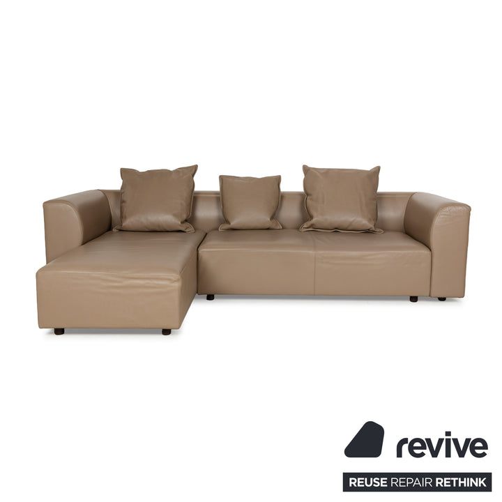 La Nuova Casa NOMAD Leder Ecksofa Beige Recamiere Links Sofa Couch manuelle Funktion