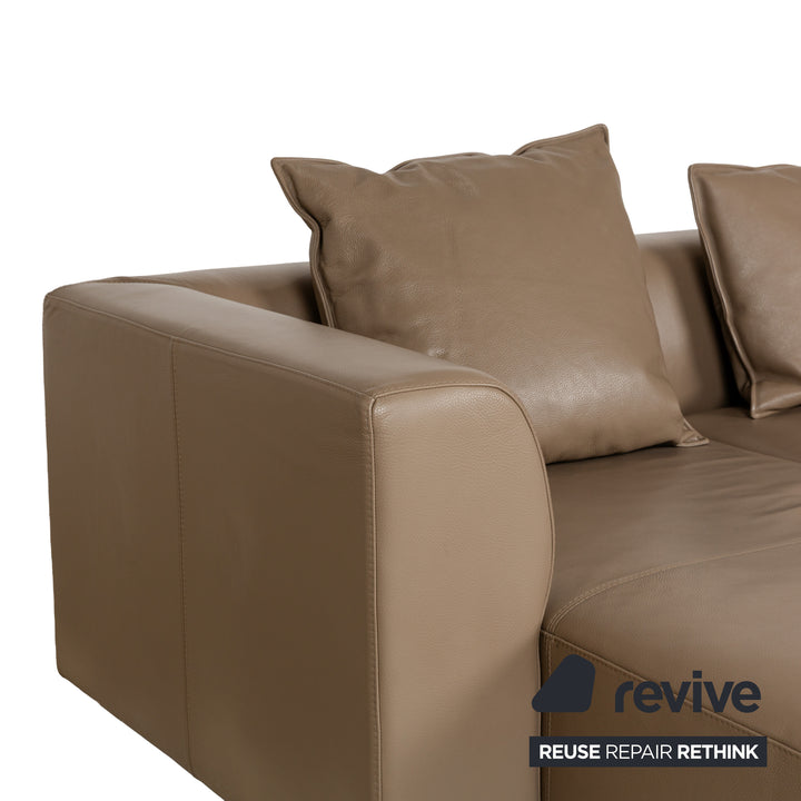 La Nuova Casa NOMAD Leder Ecksofa Beige Recamiere Links Sofa Couch manuelle Funktion