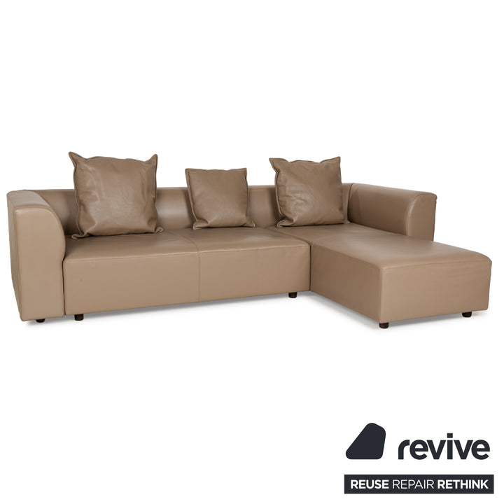 La Nuova Casa NOMAD Leder Ecksofa Beige Recamiere Links Sofa Couch manuelle Funktion