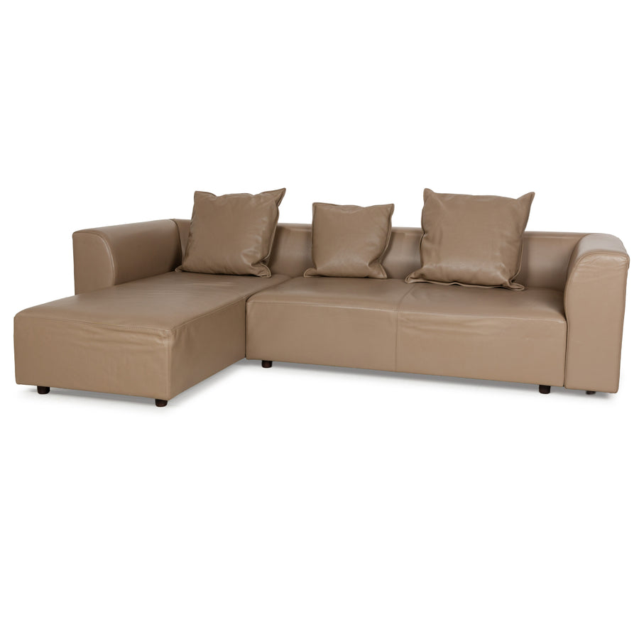 La Nuova Casa NOMAD Leder Ecksofa Beige Recamiere Links Sofa Couch manuelle Funktion