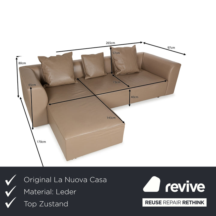 La Nuova Casa NOMAD Leder Ecksofa Beige Recamiere Links Sofa Couch manuelle Funktion