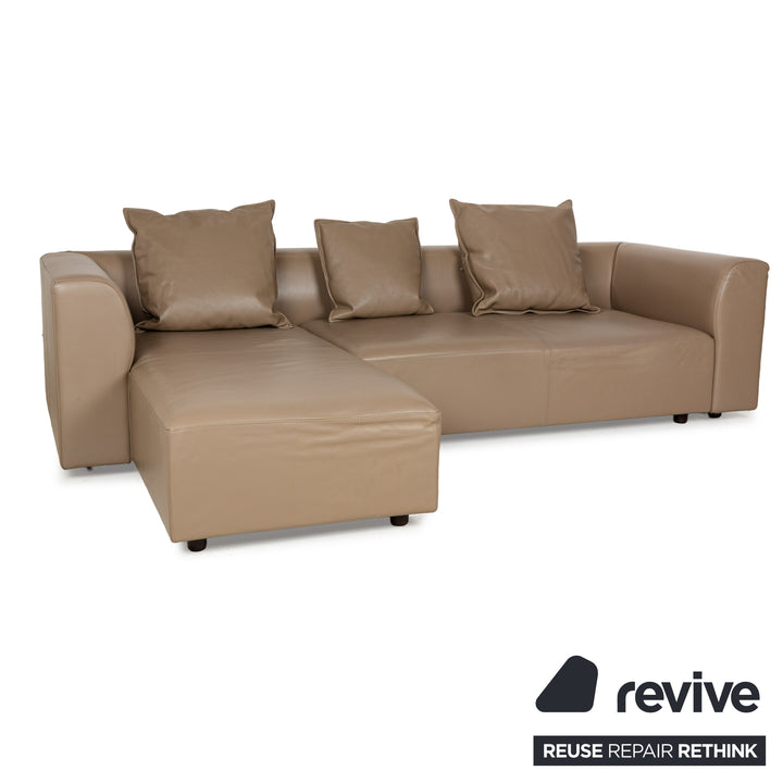 La Nuova Casa NOMAD Leder Ecksofa Beige Recamiere Links Sofa Couch manuelle Funktion