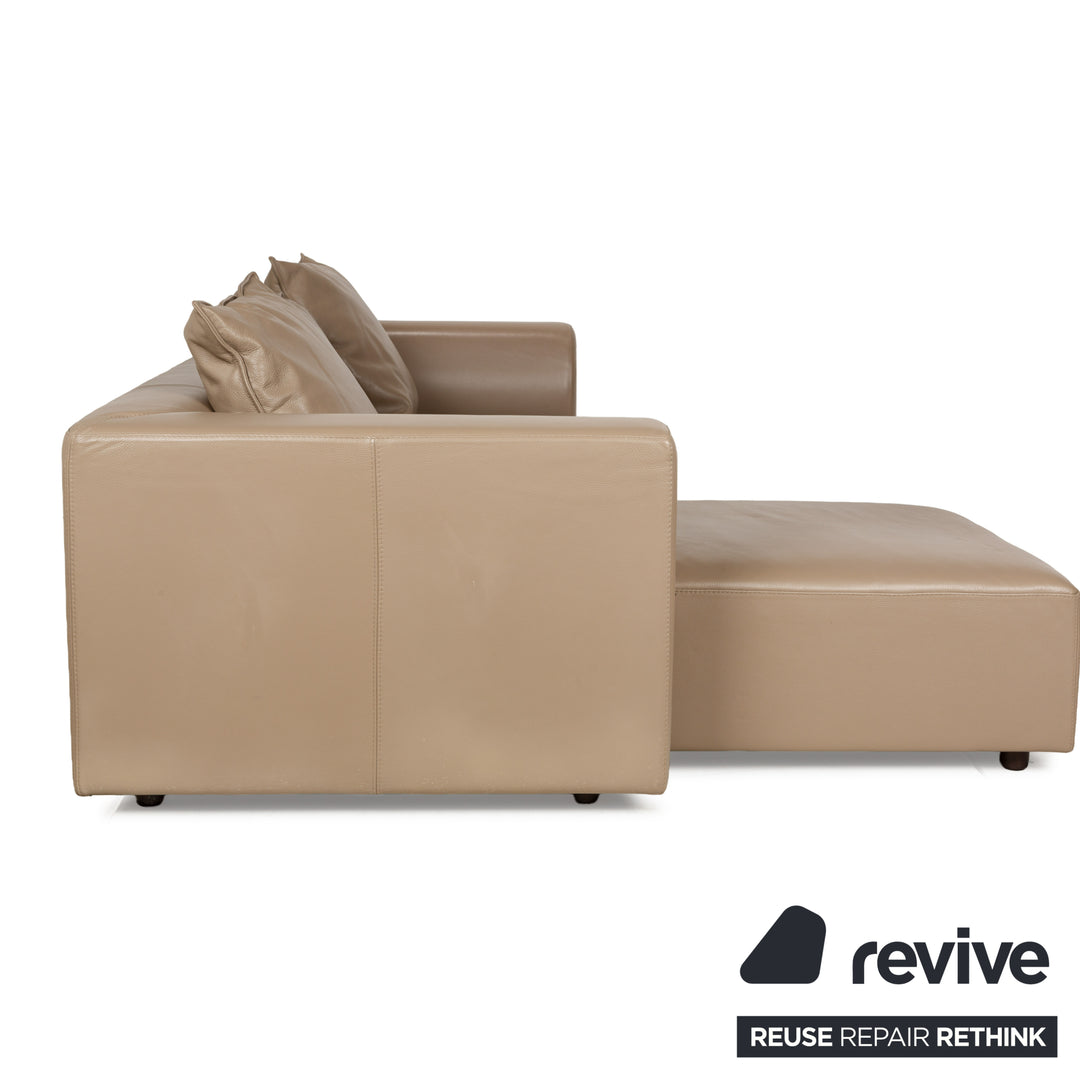 La Nuova Casa NOMAD Leder Ecksofa Beige Recamiere Links Sofa Couch manuelle Funktion