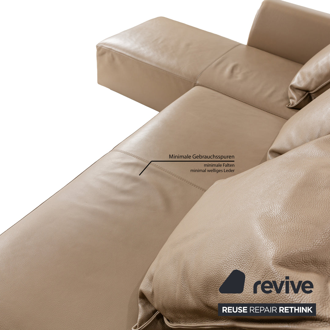 La Nuova Casa NOMAD Leder Ecksofa Beige Recamiere Links Sofa Couch manuelle Funktion