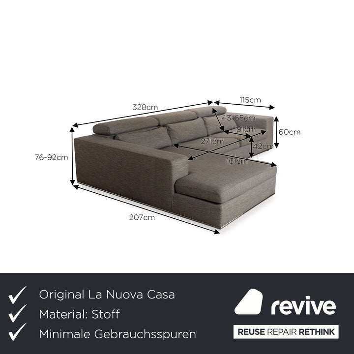 La Nuova Casa Toronto Fabric Corner Sofa Recamiere Left Grey Sofa Couch