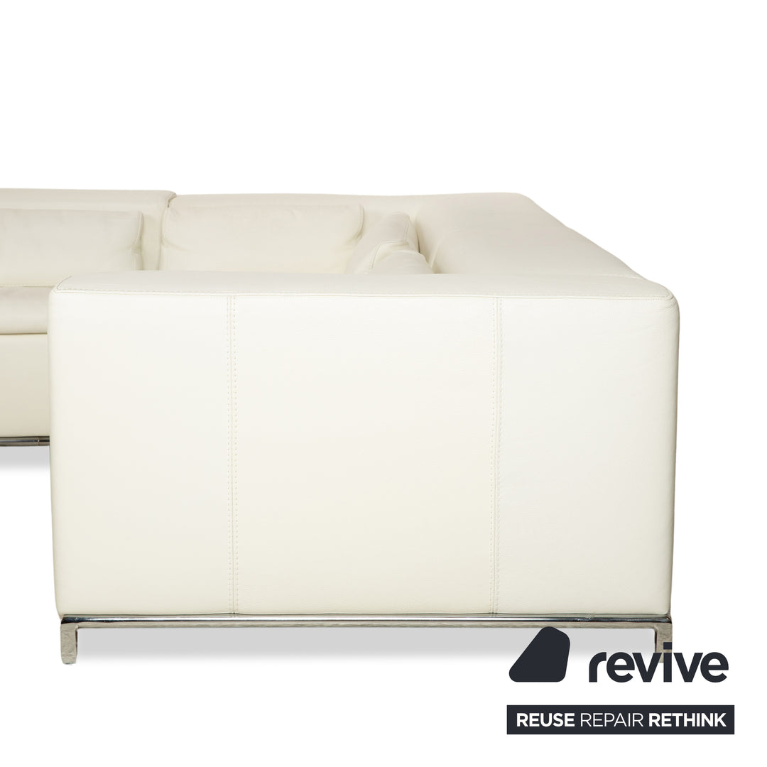 Canapé d'angle en cuir Boston La Nuova Case Crème Blanc coquille d'œuf Canapé Canapé fonction manuelle