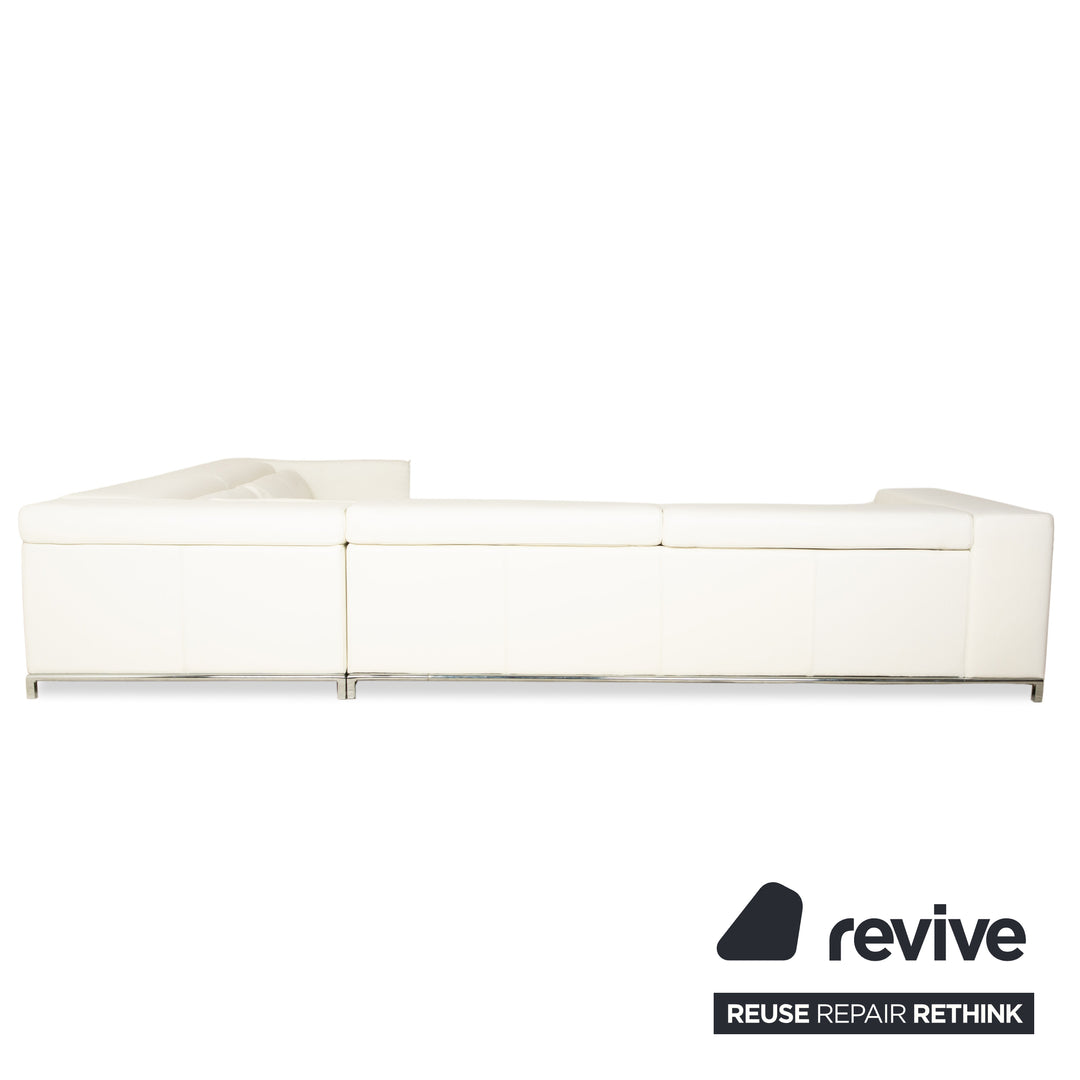 Canapé d'angle en cuir Boston La Nuova Case Crème Blanc coquille d'œuf Canapé Canapé fonction manuelle