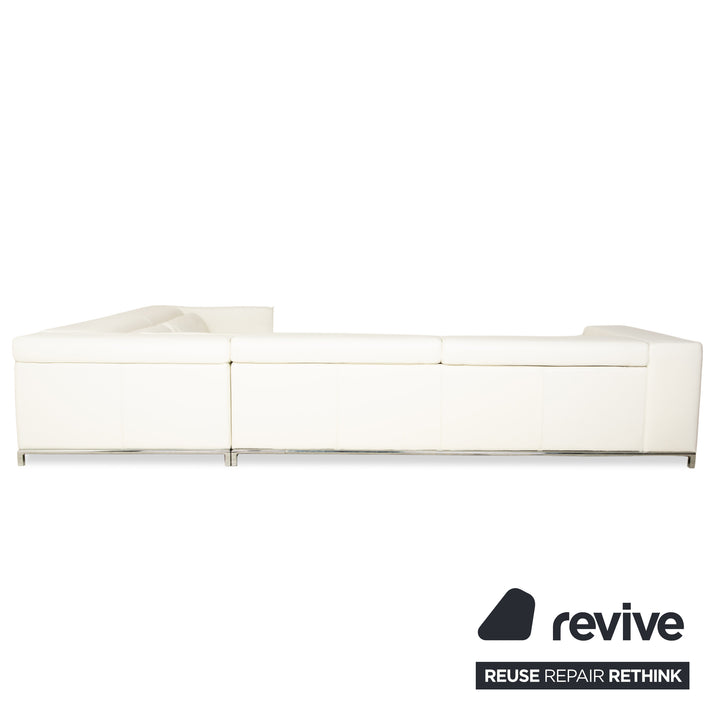 Canapé d'angle en cuir Boston La Nuova Case Crème Blanc coquille d'œuf Canapé Canapé fonction manuelle