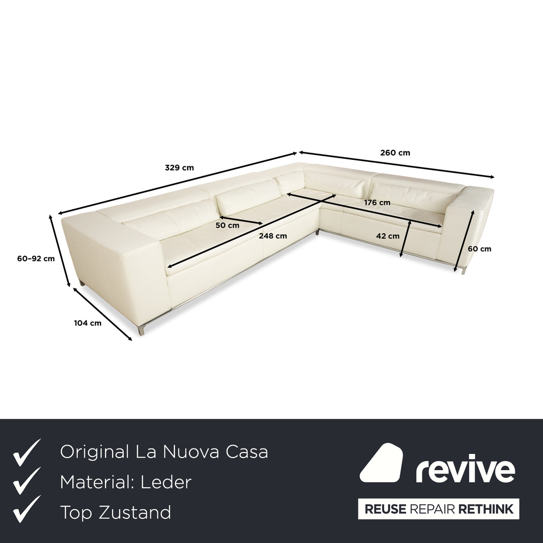 Canapé d'angle en cuir Boston La Nuova Case Crème Blanc coquille d'œuf Canapé Canapé fonction manuelle