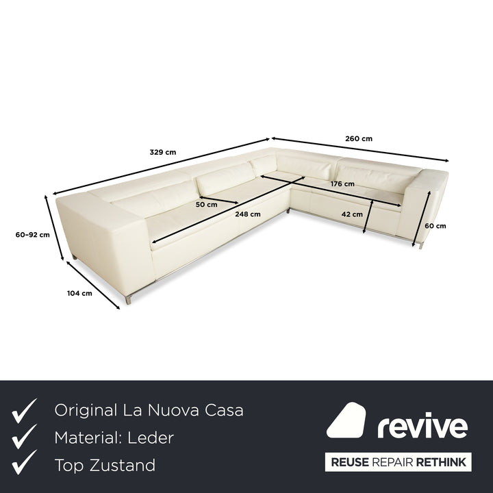 La Nuova Case Boston Leder Ecksofa Creme Eierschale Weiß Sofa Couch manuelle Funktion