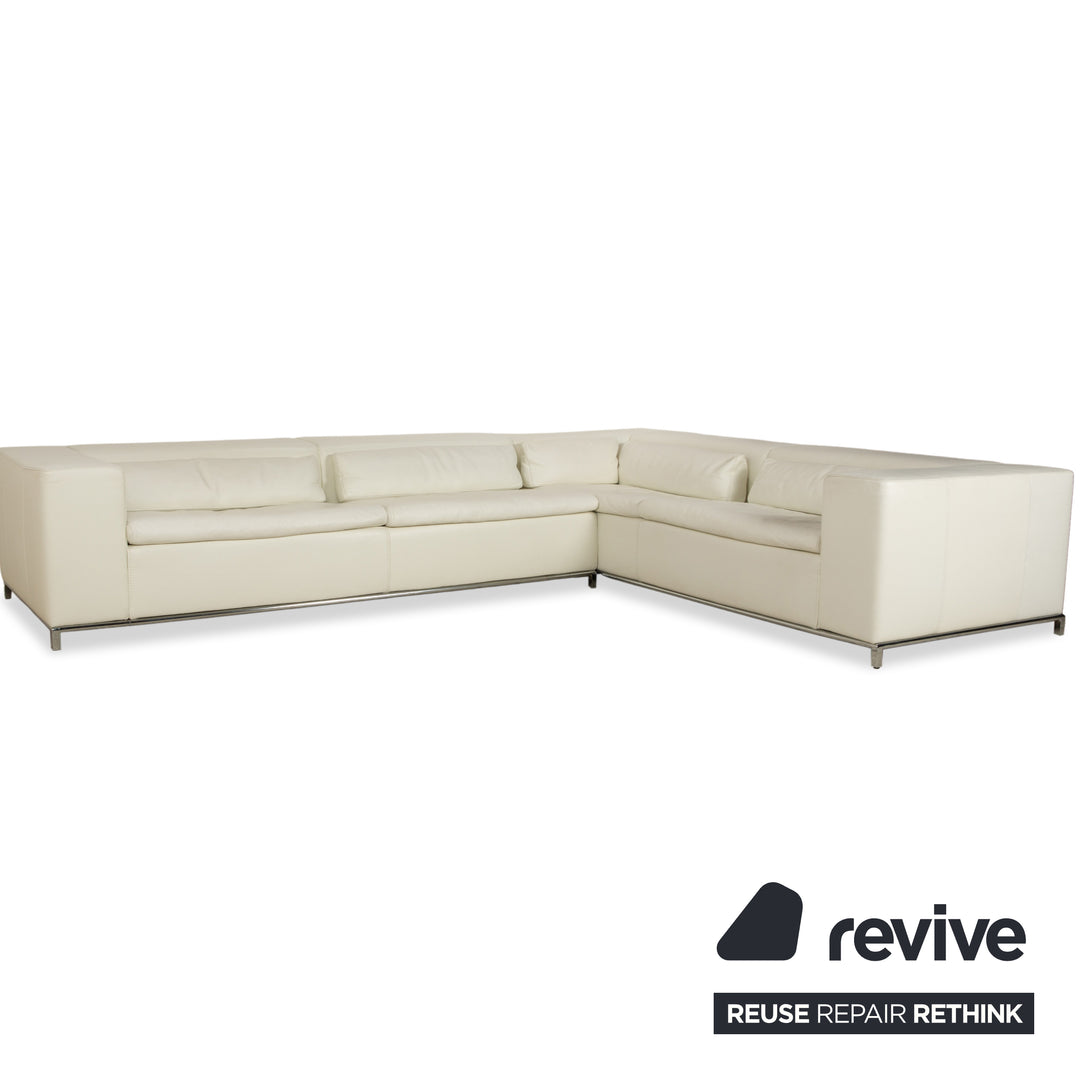 La Nuova Case Boston Leder Ecksofa Creme Eierschale Weiß Sofa Couch manuelle Funktion