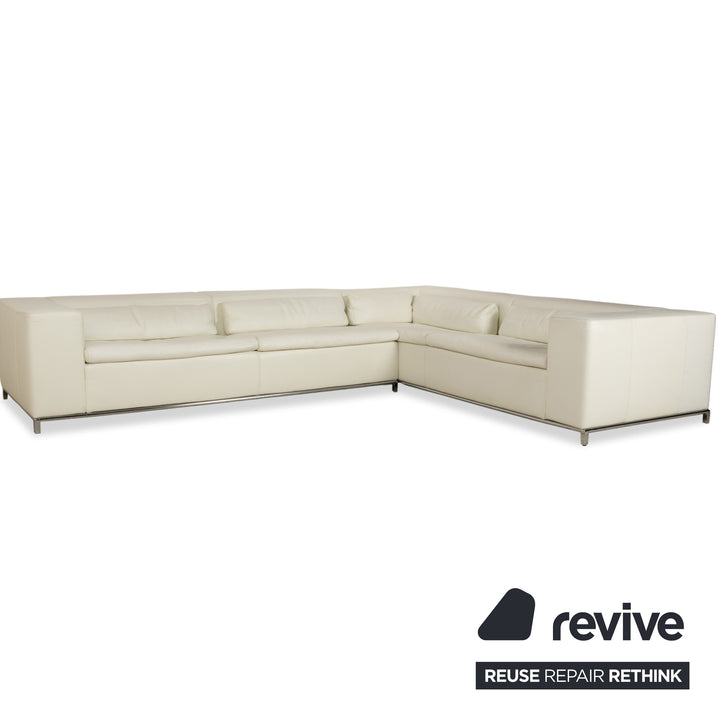 La Nuova Case Boston Leder Ecksofa Creme Eierschale Weiß Sofa Couch manuelle Funktion