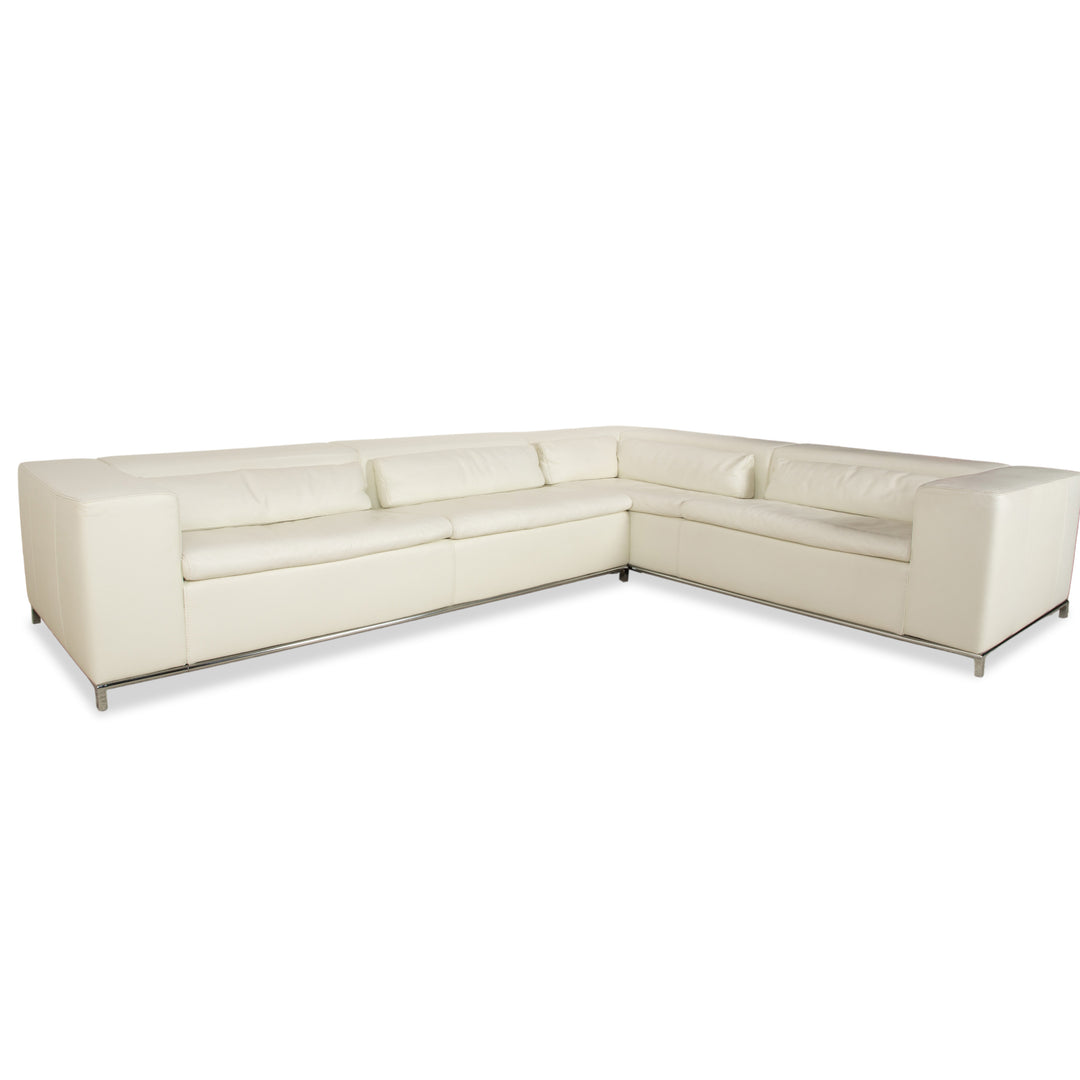 Canapé d'angle en cuir Boston La Nuova Case Crème Blanc coquille d'œuf Canapé Canapé fonction manuelle