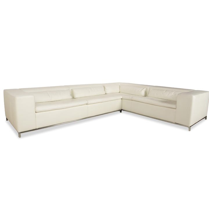 Canapé d'angle en cuir Boston La Nuova Case Crème Blanc coquille d'œuf Canapé Canapé fonction manuelle