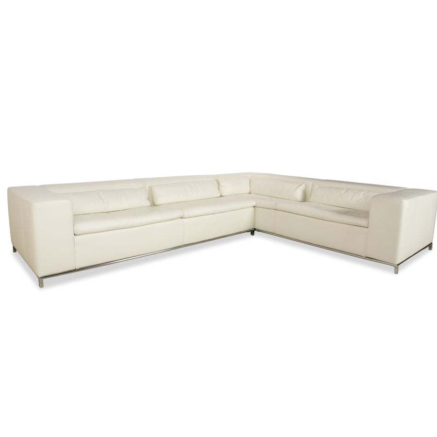 La Nuova Case Boston Leder Ecksofa Creme Eierschale Weiß Sofa Couch manuelle Funktion