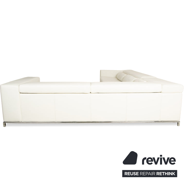 Canapé d'angle en cuir Boston La Nuova Case Crème Blanc coquille d'œuf Canapé Canapé fonction manuelle