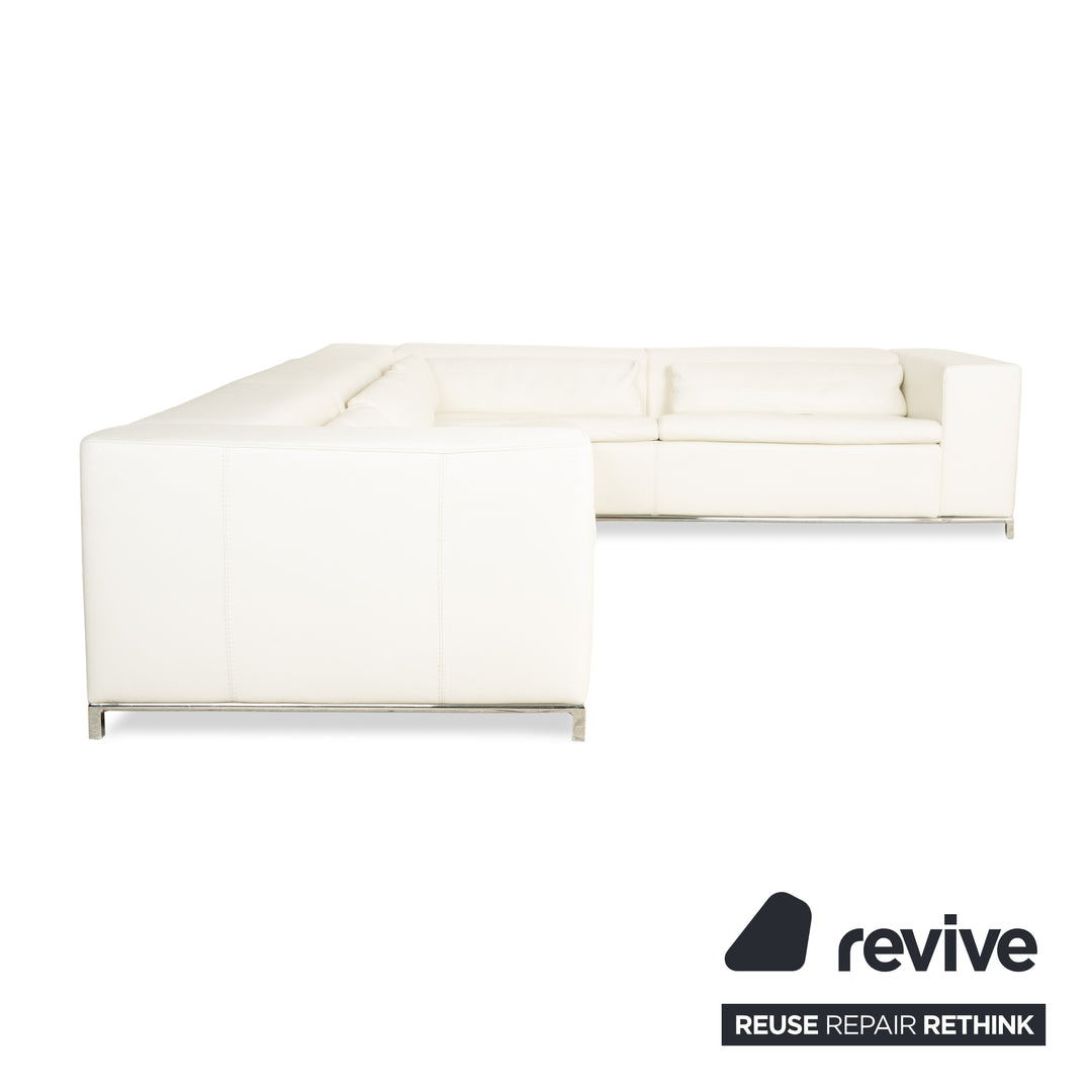 Canapé d'angle en cuir Boston La Nuova Case Crème Blanc coquille d'œuf Canapé Canapé fonction manuelle