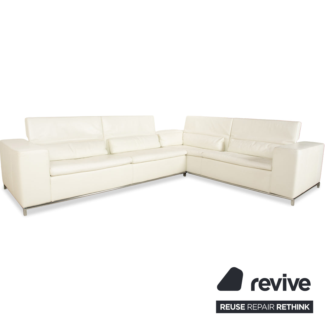 Canapé d'angle en cuir Boston La Nuova Case Crème Blanc coquille d'œuf Canapé Canapé fonction manuelle