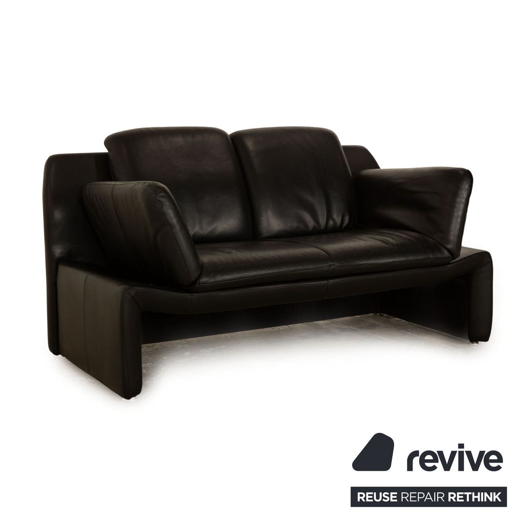 Laauser Asta Leather Two Seater Black Manual Function Sofa Couch
