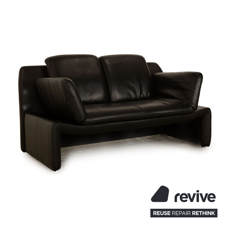 Laauser Asta Leather Two Seater Black Manual Function Sofa Couch