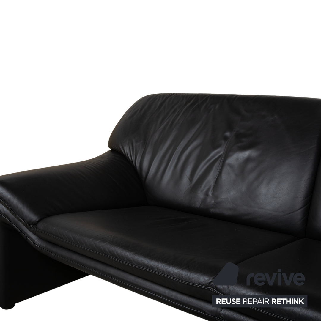 Laauser Atlanta Designer Leder Sofa Schwarz Dreisitzer Couch