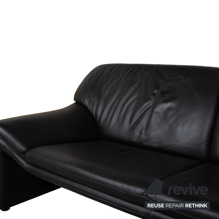 Laauser Atlanta Designer Leder Sofa Schwarz Dreisitzer Couch