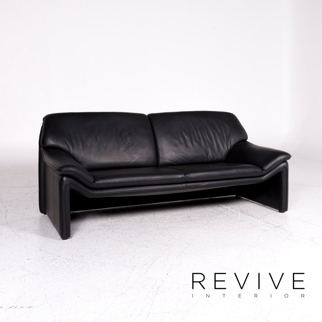 Laauser Atlanta Designer Leather Sofa Black Three-Seater Couch #9554