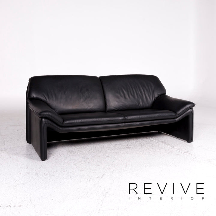 Laauser Atlanta Designer Leather Sofa Black Three-Seater Couch #9554